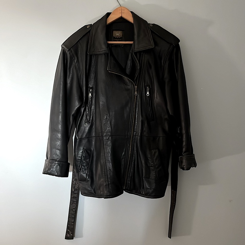Vintage Black Leather Motorcycle Jacket